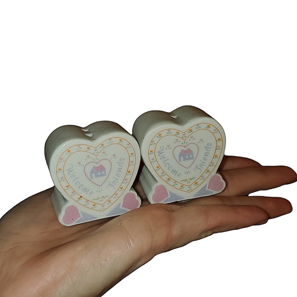 Vintage heart shaped salt and pepper shakers